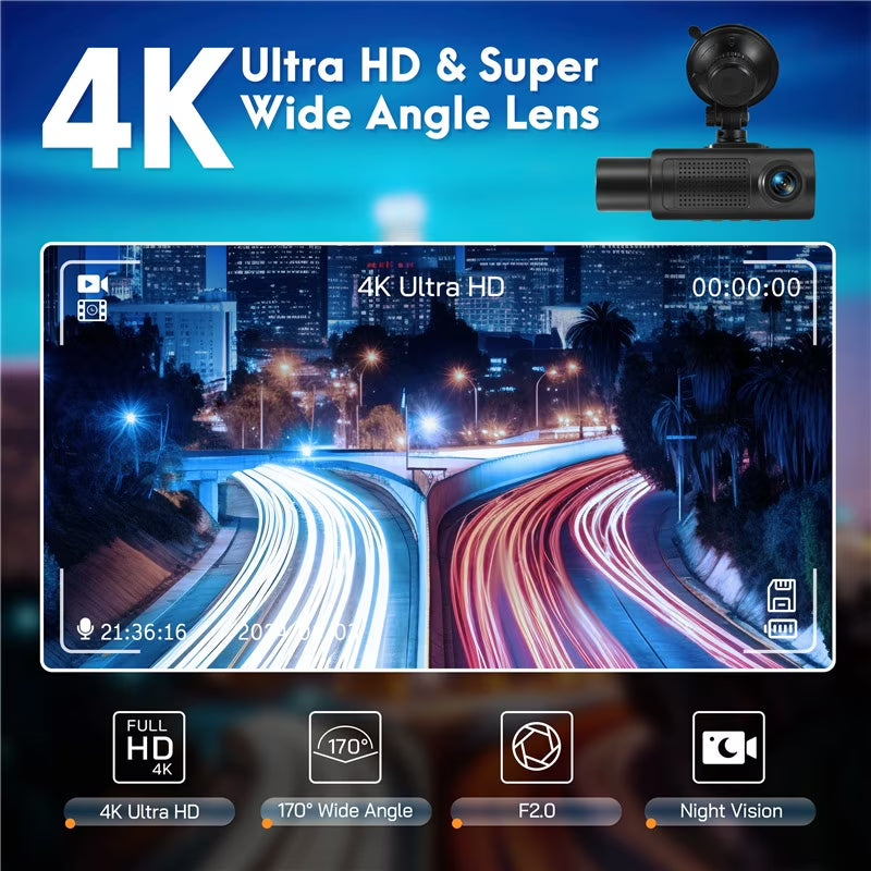 Dash Cam,3 Channel Dash Cam 4K 720P Dash Cam Front and inside Dash Camera with 64GB Card,Night Vision,G-Sensor,24Hr Parking,Triple Car Camera with IR Night Vision