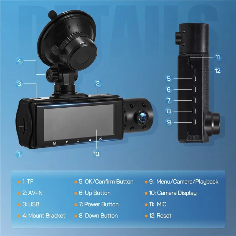 Dash Cam,3 Channel Dash Cam 4K 720P Dash Cam Front and inside Dash Camera with 64GB Card,Night Vision,G-Sensor,24Hr Parking,Triple Car Camera with IR Night Vision