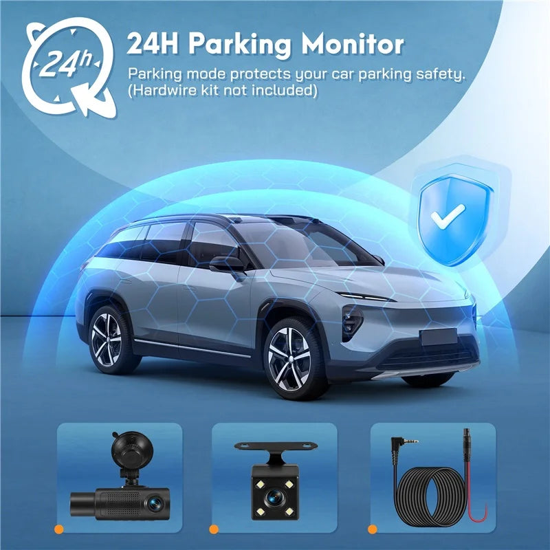 Dash Cam,3 Channel Dash Cam 4K 720P Dash Cam Front and inside Dash Camera with 64GB Card,Night Vision,G-Sensor,24Hr Parking,Triple Car Camera with IR Night Vision